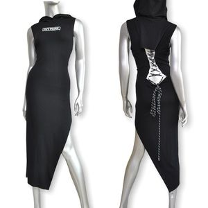 Ivy Park Black Body Con Dress with Open Back and Hood